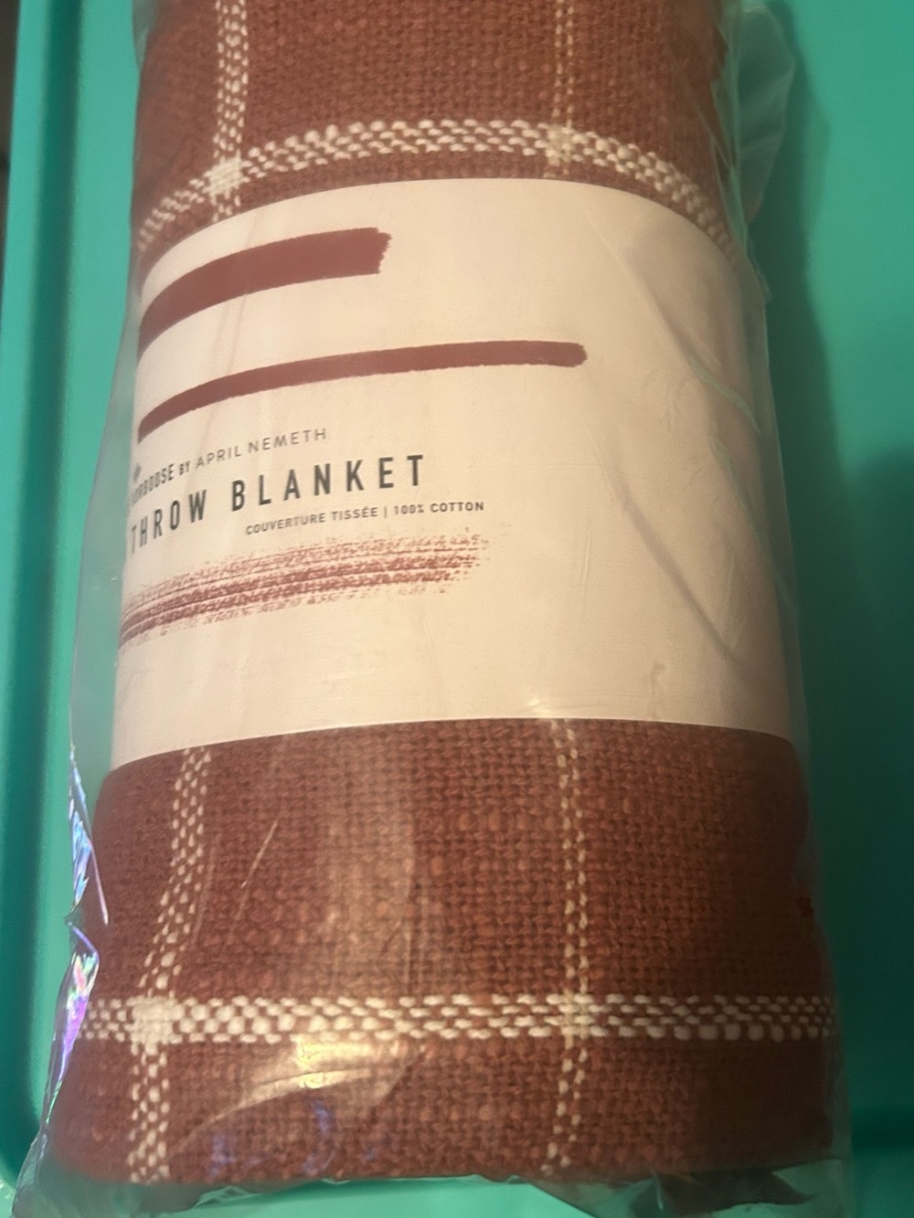 LITTLE KORBOOSE Woven Rust Plaid Cotton Throw Blanket